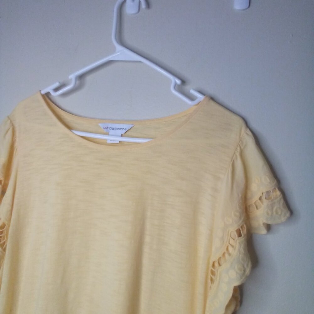 Liz Claiborne Shirt Women XL Eyelet Scallop Short Sleeve Peach Light Orange - Picture 9 of 15
